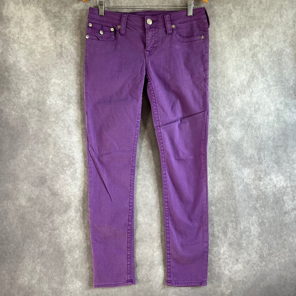 True Religion Skinny Jeans Women 32 Purple Flap Pocket Low Rise G3MW2FRX00210